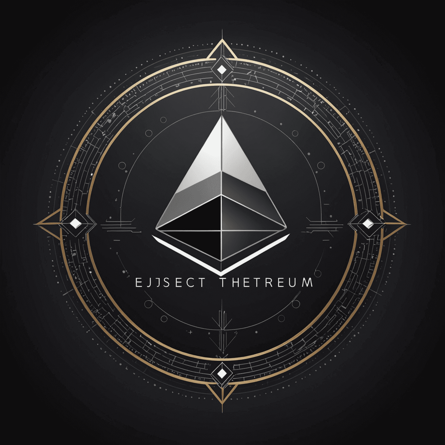 Das Ethereum-Logo auf einem dunklen Hintergrund, umgeben von visuellen Elementen, die Smart Contracts und dezentrale Anwendungen darstellen