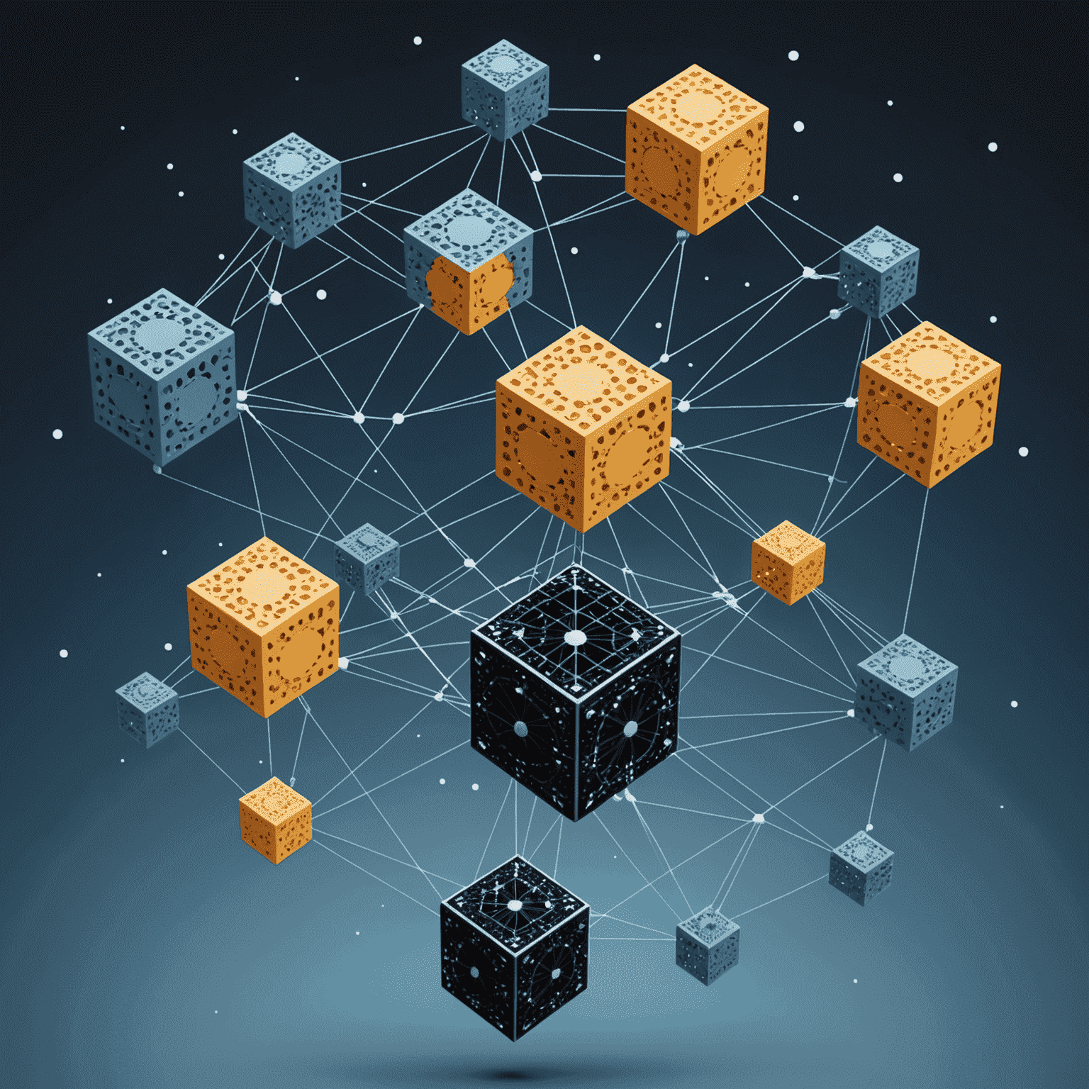 Konzeptionelle Darstellung der Cardano Blockchain mit Blöcken und Verbindungen, die ein dezentrales Netzwerk symbolisieren