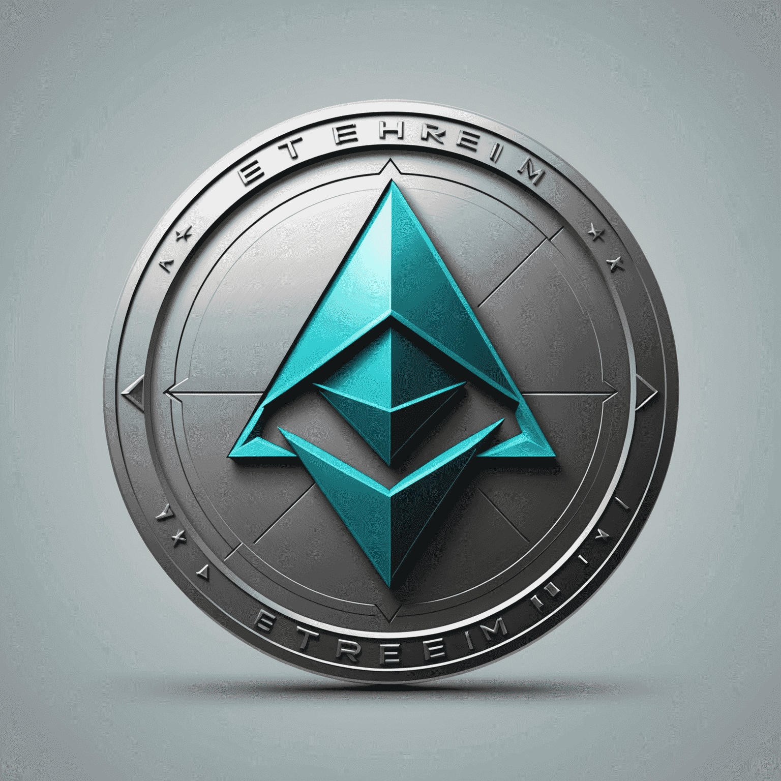 Das Logo von Ethereum, der zweitgrößten Kryptowährung, dargestellt als ein stilisiertes 'E' in den Farben Grau und Türkis.