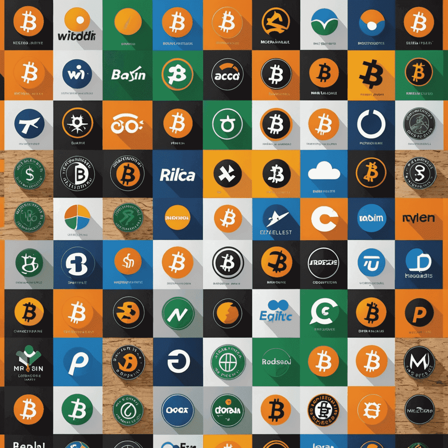 Eine Collage von Logos bekannter Unternehmen und Organisationen, die Bitcoin als Zahlungsmittel akzeptieren, darunter Microsoft, Wikipedia und Expedia