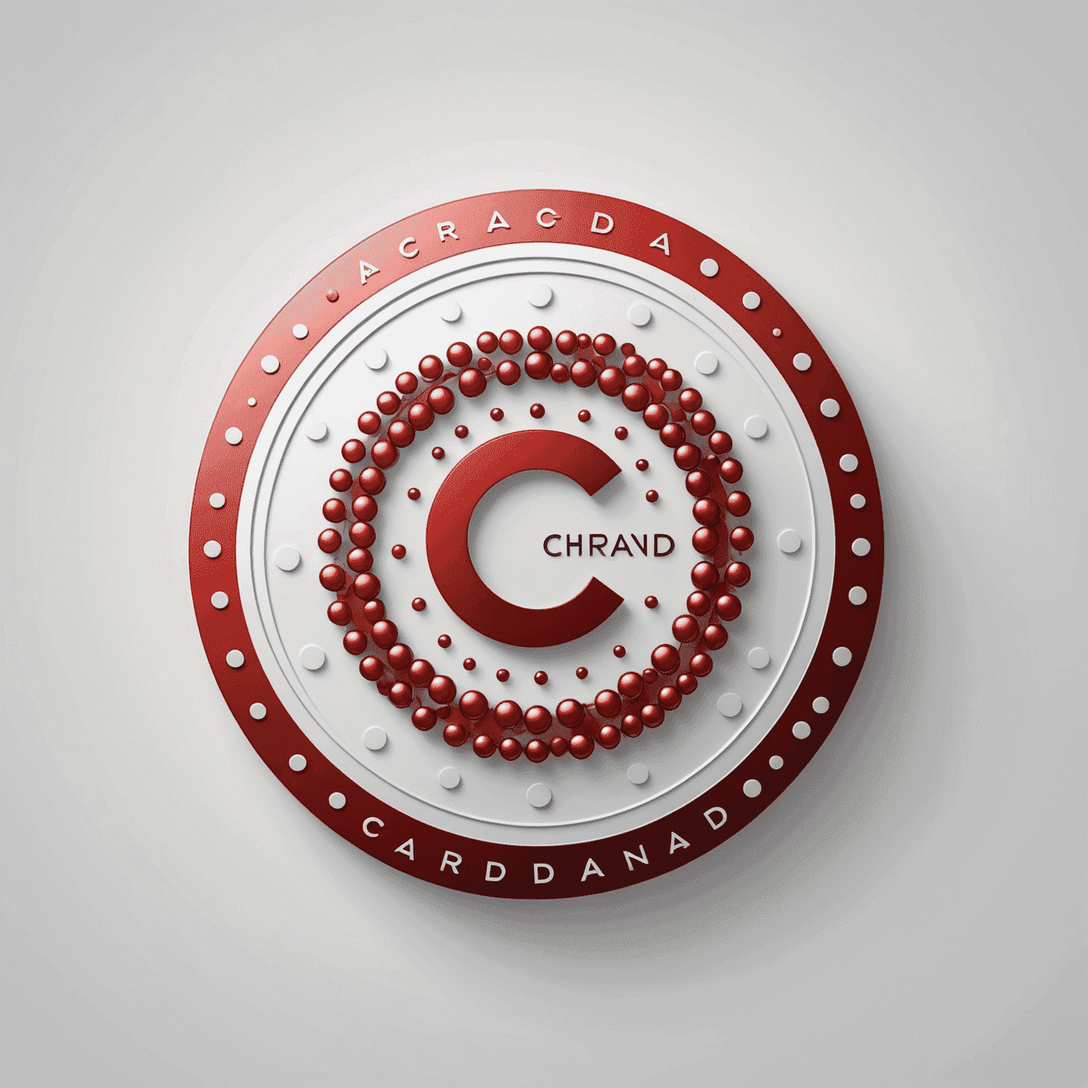 Das Logo von Cardano, der forschungsgetriebenen Kryptowährung der dritten Generation, als ein stilisiertes 'C' in den Farben Rot und Weiß.